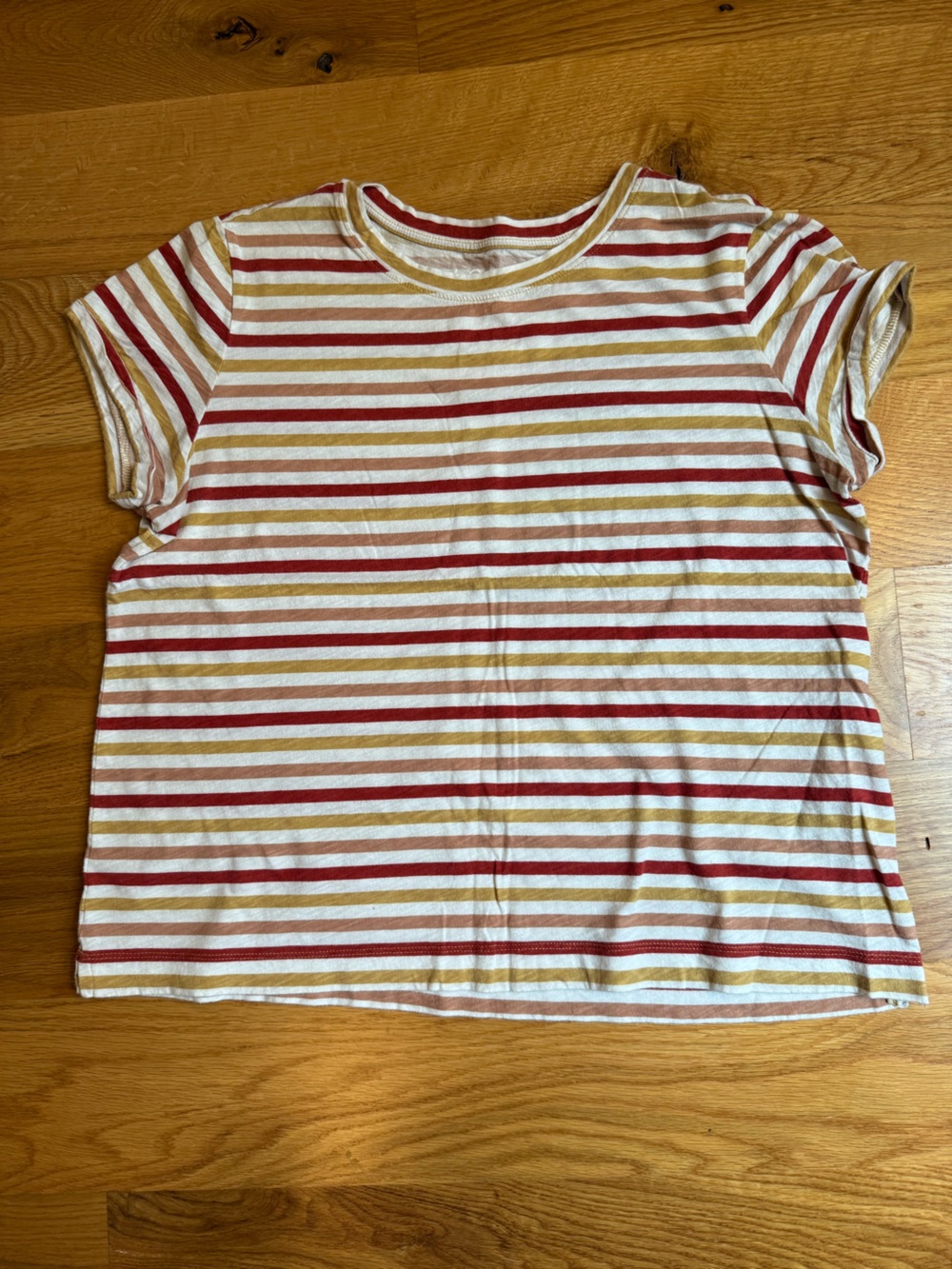LOFT Striped Cotton Womens Tee in White, Red & Tan
